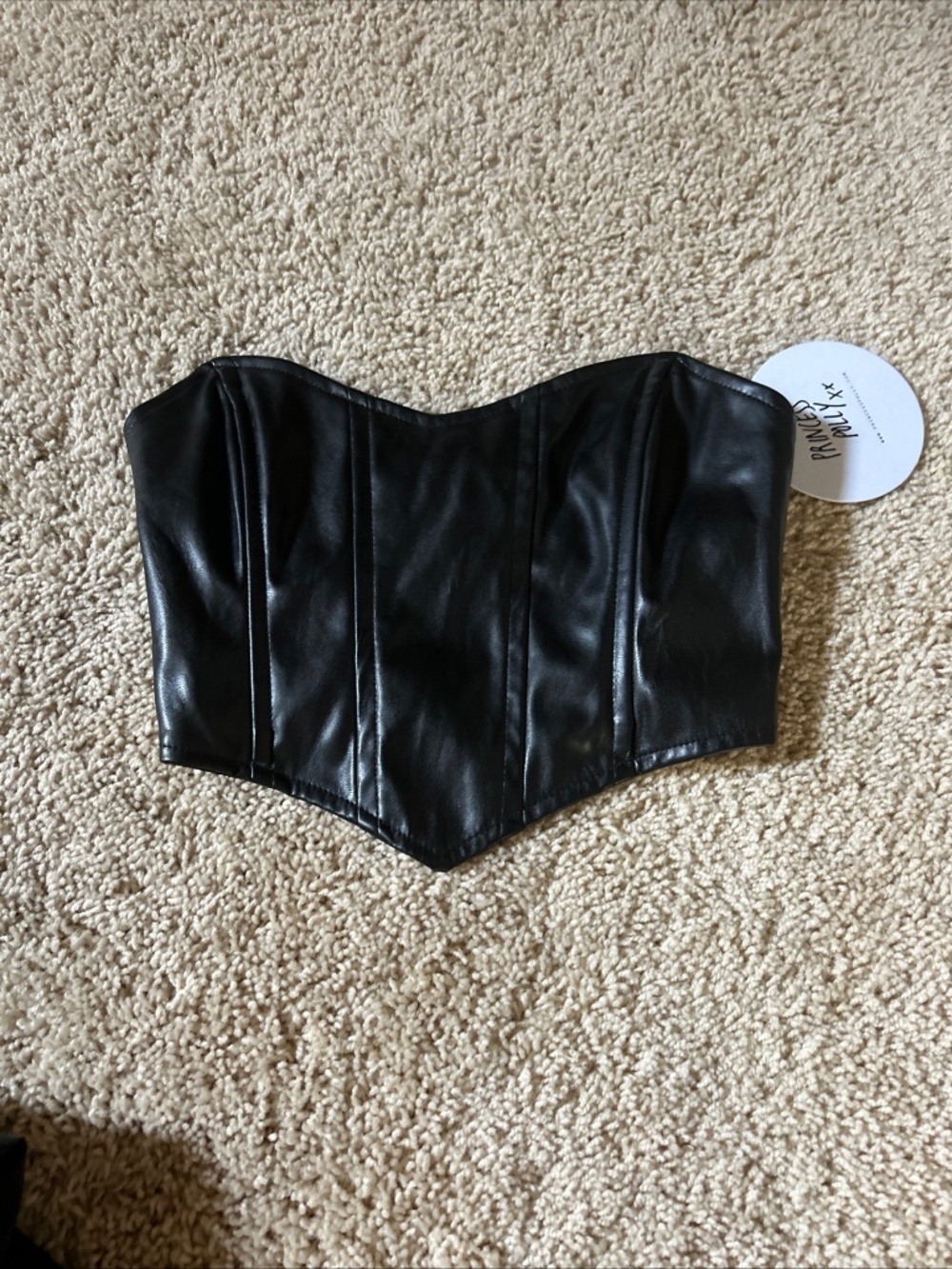Princess Polly Faux Leather BLACK Corset Style Strapless Tube Top Women’s size 2